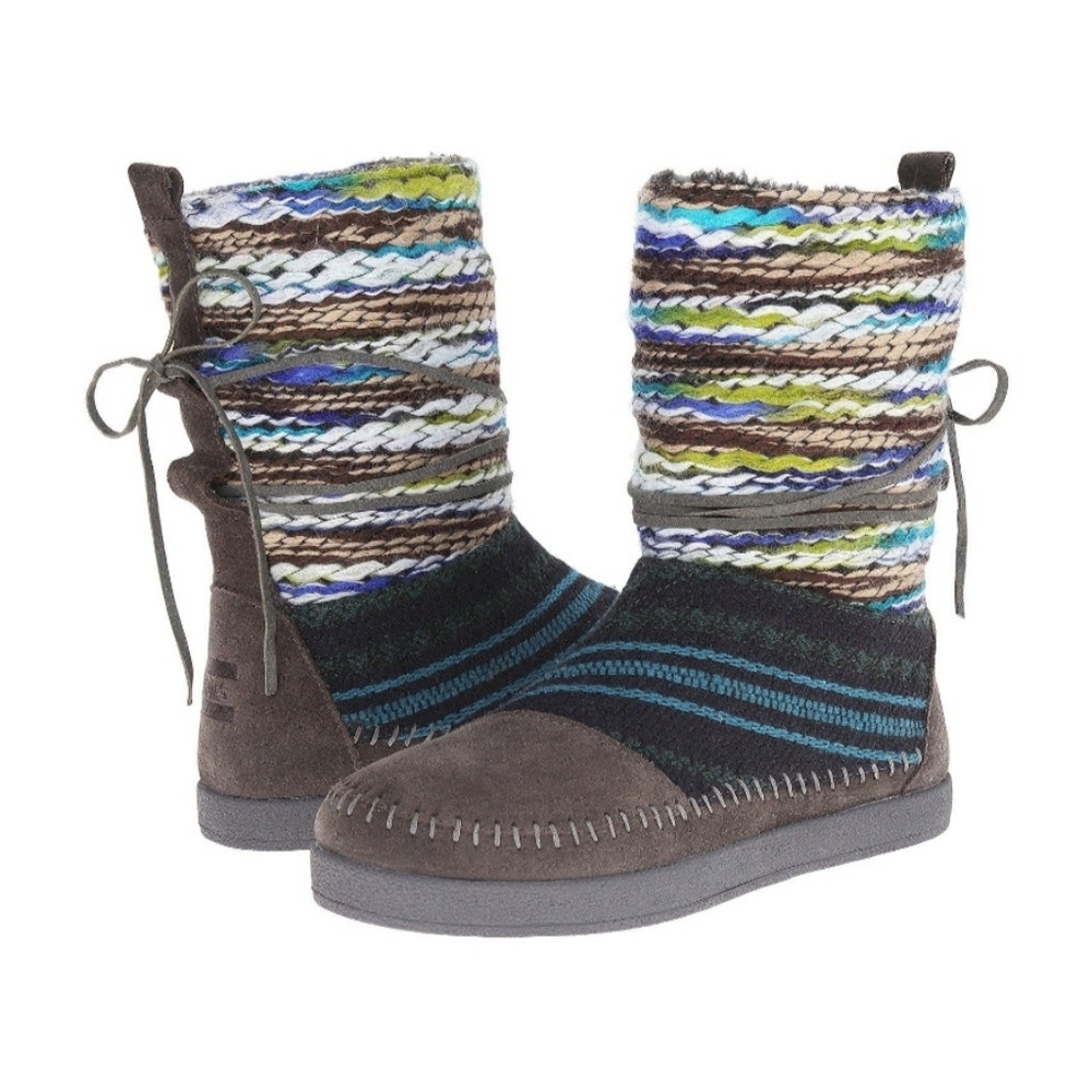 TOMS Nepal Boot Forged Iron Gray Boots Sz W8.5 Knit Suede